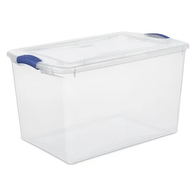 66 cuartos Caja de almacenamiento de pestillos de esterilito de plástico transparente, pestillos azules con tapa transparente Foto 1 de 4