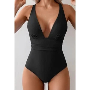 Eomenie Damen Einteiler Bauch Kontrolle V-Ausschnitt Schlankmacher Badeanzug - 2XL - Bild 1 von 5