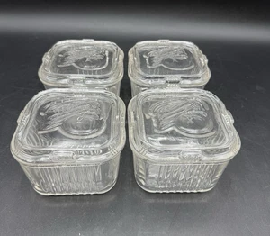 Vintage Federal Glas Kühlschrank Geschirr 4er Set Geschirr mit Deckel Gemüse - Bild 1 von 8