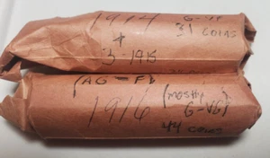 Over 1.5 ROLLS: 1914-P 1915-P 1916-P Lincoln Wheat Cent Roll G VG F VF, 78 coins - Picture 1 of 9