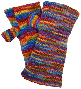 Lana Punto Forro Polar Rayado Multicolor Invierno Guante Mitones Calientamanos - Imagen 1 de 20