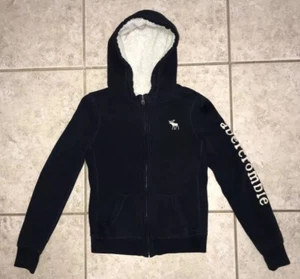 Abercrombie Kids Navy Blue Hooded Faux Fur Lined Jacket Size Medium - Picture 1 of 7