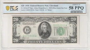 $20 1934 FRN, Fr. 2054a-D* RARE Cleveland STAR PCGS Ch AU 58PPQ - Picture 1 of 2