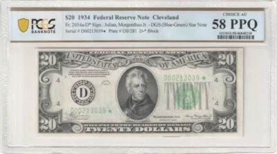 $20 1934 FRN, Fr. 2054a-D* RARE Cleveland STAR PCGS Ch AU 58PPQ - Image 1 of 2