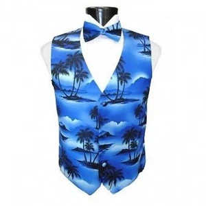Tropical Royal Blue Tradewinds Tuxedo Vest and Bowtie - Picture 1 of 5