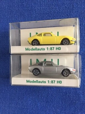 I.M.U. 1/87 Opel GT gialla + argento vintage da collezione e per plastici - Immagine 1 di 4