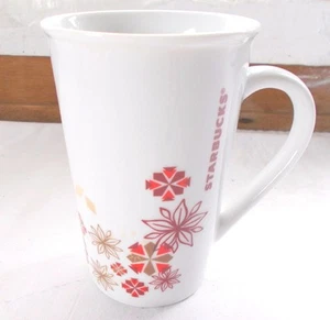 Starbucks Coffee Mug Cup Flower Snowflakes Floral Poinsettias - Picture 1 of 4