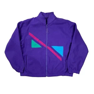 Vintage Donny Brook Full Zip Fleece Jacket Women’s Size M Purple Patterned 90s - Picture 1 of 7
