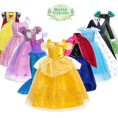 Kids Girls Princess Fancy Dress Up Cosplay Party Costume Outfit Cinderella Elsa - Image 1 of 4