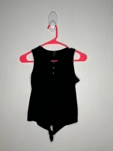 Foever 21 Ribbed Henley Tank Top Girls Size 13-14 Sleeveless Tie Front Short - Picture 1 of 3