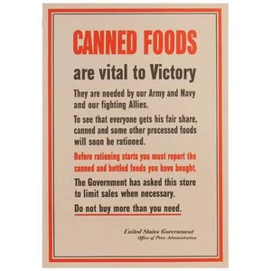 United States Government / Canned Foods Are Vital for Victory Poster 1942 - Foto 1 di 1