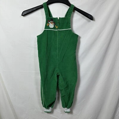 Mono de pana verde de colección para niños pequeños muñeco de nieve pierna a presión cremallera frontal años 70 80 Foto 1 de 4