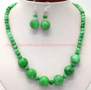 Orecchini da collo perle pietre preziose rotonde giada verde naturale 6 mm + 14 mm - Foto 1 di 12