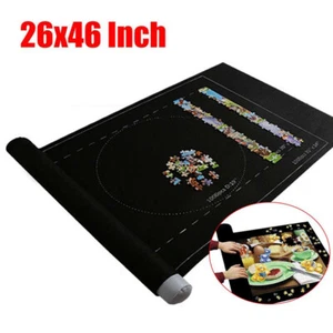 Black Jigsaw Puzzle Storage Mat Felt Roll Up Puzzle Mat Travel Puzzle Blanket - Picture 1 of 7
