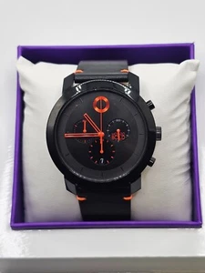 MOVADO 3601068 TREND IMPULSE BLACK CHRONOGRAPH DIAL BLACK LEATHERBAND MENS WATCH - Picture 1 of 4