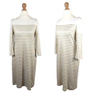 Lauren Ralph Lauren Dress UK 10 White Gold Metallic T-Shirt Jersey Breton Stripe - Picture 1 of 8