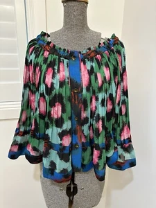 Keno X H&M Pink Green Blue Leopard Animal Print Boho Flowy Top S M L - Picture 1 of 15