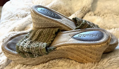 Sandalias Marca Mudd De Colección Y2K Caladas Verde Correa Yute Cuña Deslizable Talla 6 Foto 1 de 4