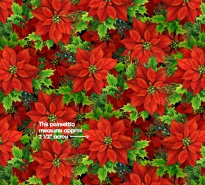 Musical Christmas Poinsettia Fabric Flowers Cotton Elizabeths Studio By Yard - Picture 1 of 1