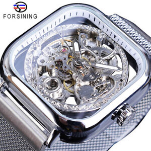 FORSINING Men's Wrist Watch Luxury Skeleton Stainless Steel Watch Mechanical