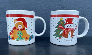 Coppia di Tazzine da Tè Caffè Natalizie in Ceramica Orsacchiotto Natalizio Pupazzo di Neve - Foto 1 di 8