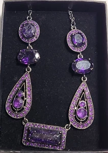 AVON Necklace Beautiful Barcelona Pendant Deep Purple Faux Hematite Stones Chain - Picture 1 of 4