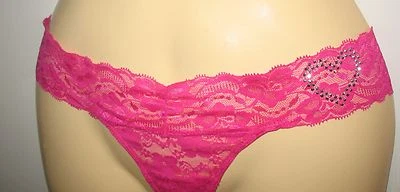 CARAMELOS - NUEVOS - MEDIANOS - ROSA - TANGA DE ENCAJE ELÁSTICO PANTY PEDRERÍA CORAZÓN Foto 1 de 3