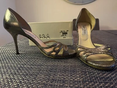 Authentic Jimmy Choo Women's Shoes High Heel Shiny Silver, Open Toe, Size 37 - Image 1 of 4