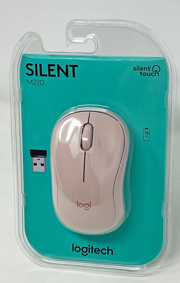 Logitech M220 Silent Wireless Mouse USB-A ROSE PINK 910-006126 Box
