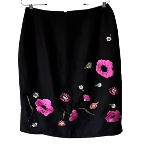 Harold's Sz 10 Linen Blend Pencil Skirt Embroidered Dark Floral Lined Back Zip - Picture 1 of 12