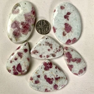 JOB LOT PINK TOURMALINE IN FLUORESCENT ALBITE, ALL NATURAL AND DRILLED - Picture 1 of 6