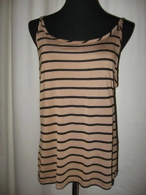 Lynn Ritchie,Black ,Tan Stripe Spaghetti Strap Top, Sleeveless,Stretch Knit,XL - Image 1 of 4