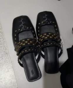 ZARA STUDIO BNWT 2025. BLACK LEATHER STUDDED MULES SHOES. 4500/510/800 - Picture 1 of 7