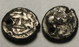 Rare genuine Ancient Greek silver fouree coin pendant Parion Mysia Gorgon Cow - Picture 1 of 4