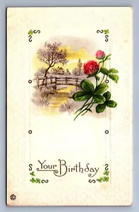 Postcard Vintage Your Happy Birthday Celebration Farm House Flowers - Picture 1 of 2