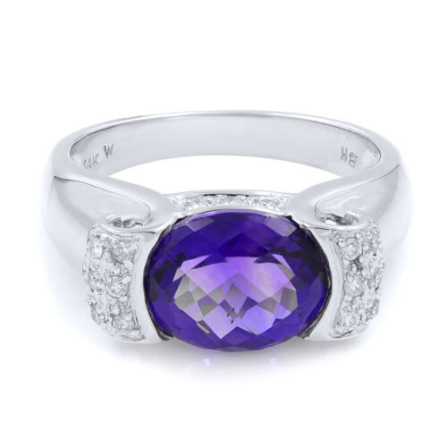 Rachel Koen Amethyst Diamond Ring 14K White Gold size 7 | eBay