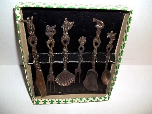 6 Vintage Silver Plate Figural Serving Utensil Set Italy MCM Renaissance Gothic - Picture 1 of 10