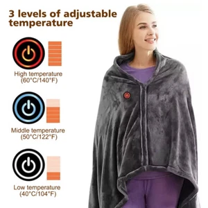 Electric Portable Heated Blanket Shawl Wraps for Women Men Winter Travel Home - Picture 1 of 22