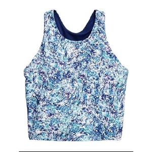 Athleta Girl Printed Long Distance Sports Bra Blue Purple Size XL 14 - Picture 1 of 11