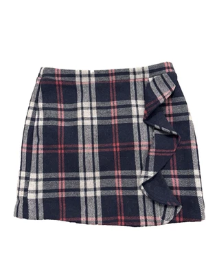 Falda corta J Crew Mercantile para mujer mezcla de lana talla 4 azul marino rosa blanco a cuadros Foto 1 de 4