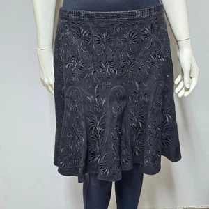 Elie Tahari schwarz Blumen bestickt Wollmischung Rock A-Linie Größe 8 - Bild 1 von 8
