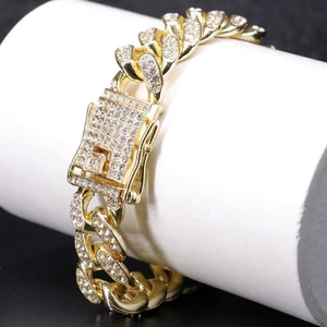 Mens Cuban Link Chain Bracelet Hip Hop Gold Plated Miami Cubar 12mm 8 in Jewelry - Picture 1 of 5