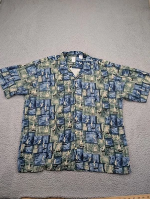 Burma Bibas Shirt Mens XL Blue Green Silk Hawaiian Aloha Sailboat Nautical Camp - Image 1 of 4