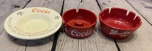 Vintage Beer Ashtrays Lot of 3 Coors Strohs White Red Ceramic Melamine - Picture 1 of 12