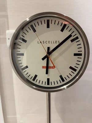 LASCELLES LONDON swiss railway style Wall Clock Roger lascelles  on stand Rare  - Image 1 of 4