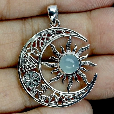 Colgante de plata de ley 925 redondo calcedonia 6 mm sol piedras preciosas naturales joyería Foto 1 de 4