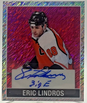 2025 Leaf Metal Legends Eric Lindros Auto Pink Shimmer Original 1948 "BIG E" #/5 - Image 1 of 2