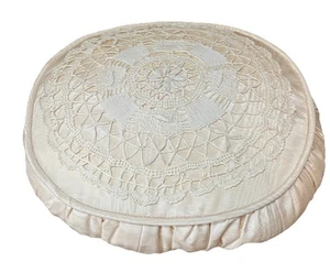 Vintage Crocheted & Lace Over Satin Round Romantic Decor Pillow 10” Dia X 3” - Picture 1 of 8