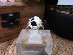 925 Silber Ring  Vintage Black / White Gr. 18,8 mm / 59 Artnr. R.1760 - Bild 1 von 7