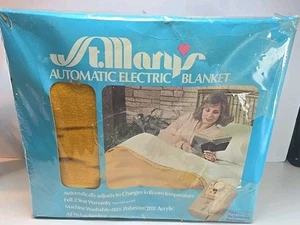 70’s Automatic Electric Blanket St Mary’s 72 X 84" Yellow Gold Satin Trim NOS - Picture 1 of 4